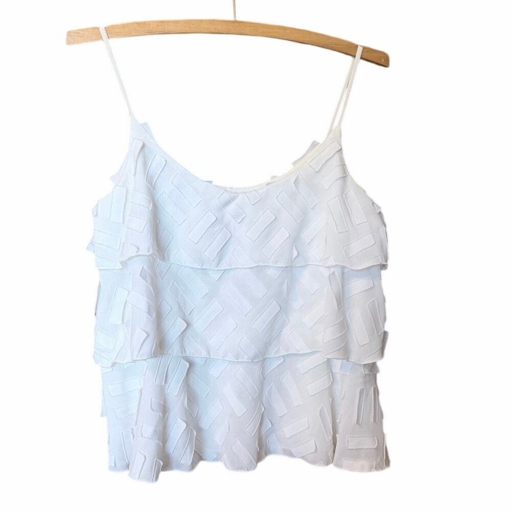Amadi white tiered tank blouse XS clean girl breezy coastal USA made